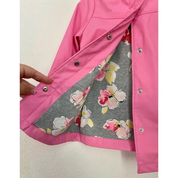 SOLD Baby Gap • Pink Floral Jersey Lined Hooded Rain Coat - Picture 10 of 16